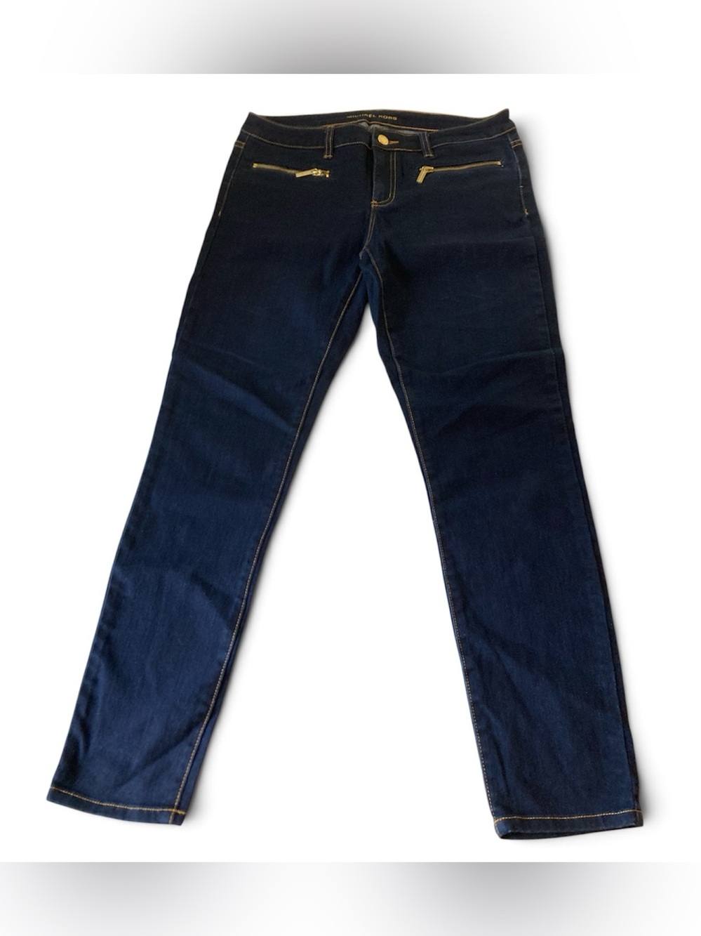 Michael Kors Dark Denim Size 8 Skinny Jeans Front Zipper Pockets
Logo
